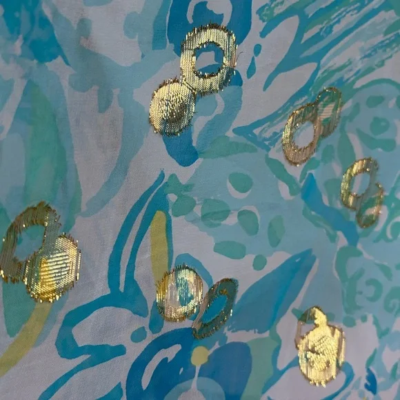 Lily Pulitzer silk tunic dress with blue floral and metallic pattern, spring! - Picture 5 of 10